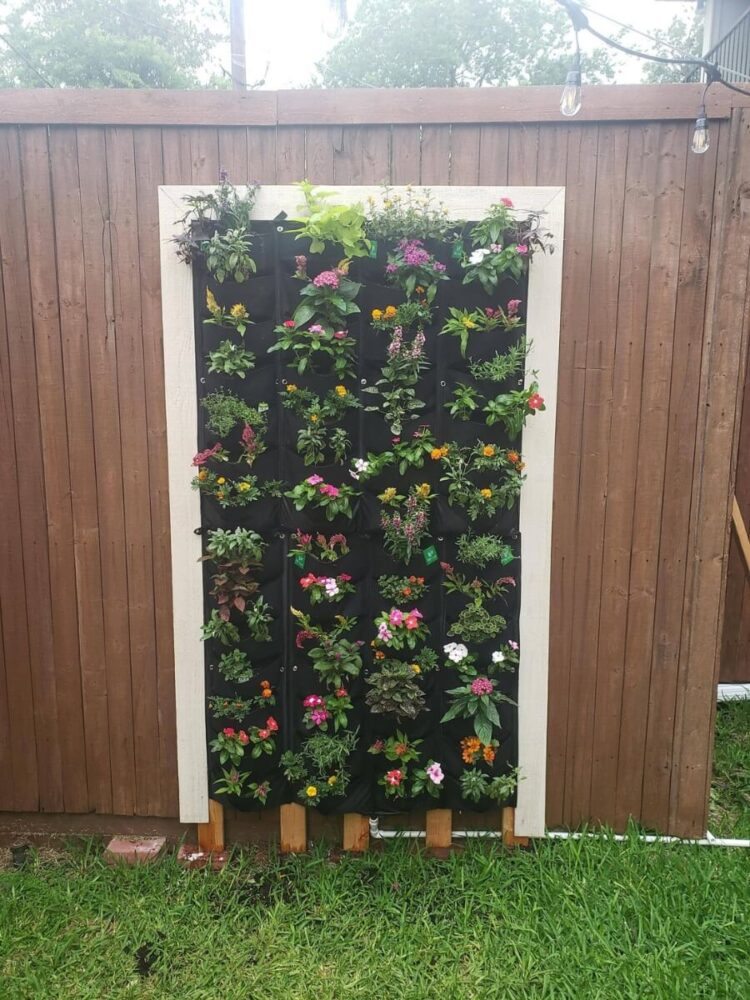 black fabric pocket wall garden with irrigation