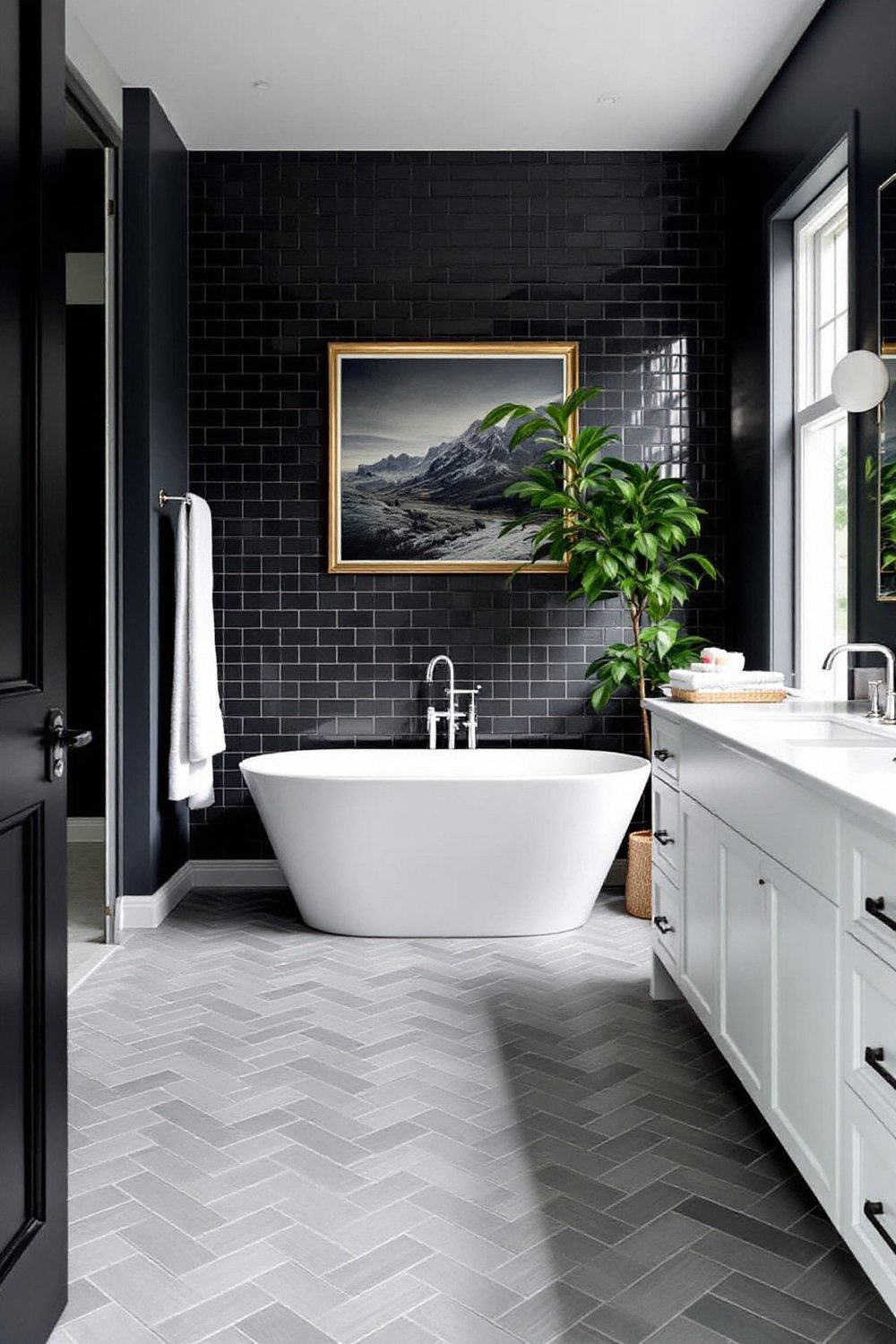 Grey Herringbone Tile Floor