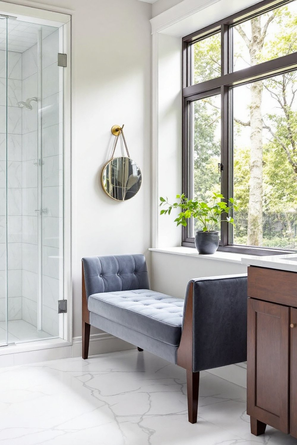 Grey Velvet Bench